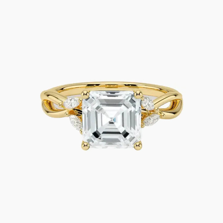Amara Asscher Designer 3 Carat Lab Grown Diamond Engagement Ring in 18K Yellow Gold