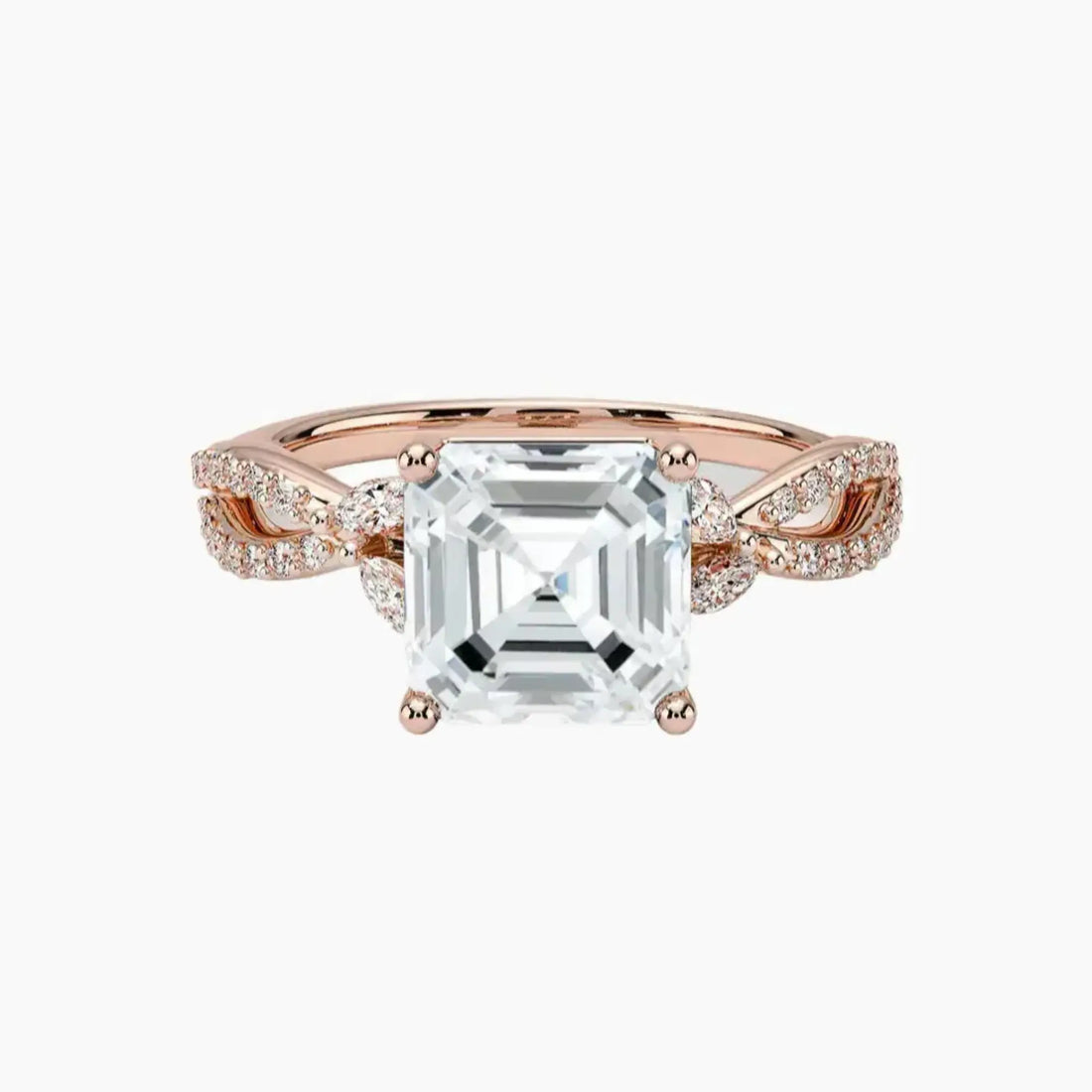 Amara Luxe Adorned Asscher Designer 1 Carat Lab Grown Diamond Engagement Ring in 14K Rose Gold