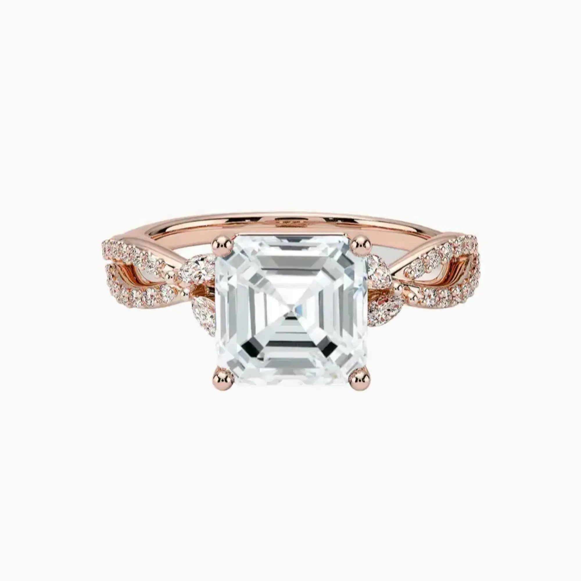 Amara Luxe Adorned Asscher Designer 2 Carat Lab Grown Diamond Engagement Ring in 18K Yellow Gold