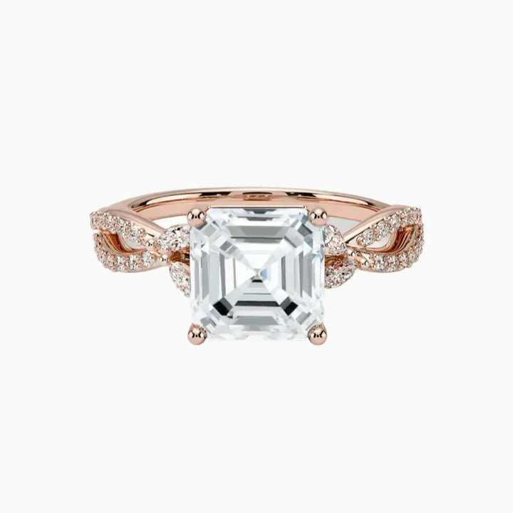 Amara Luxe Adorned Asscher Designer 3 Carat Lab Grown Diamond Engagement Ring in 14K Rose Gold