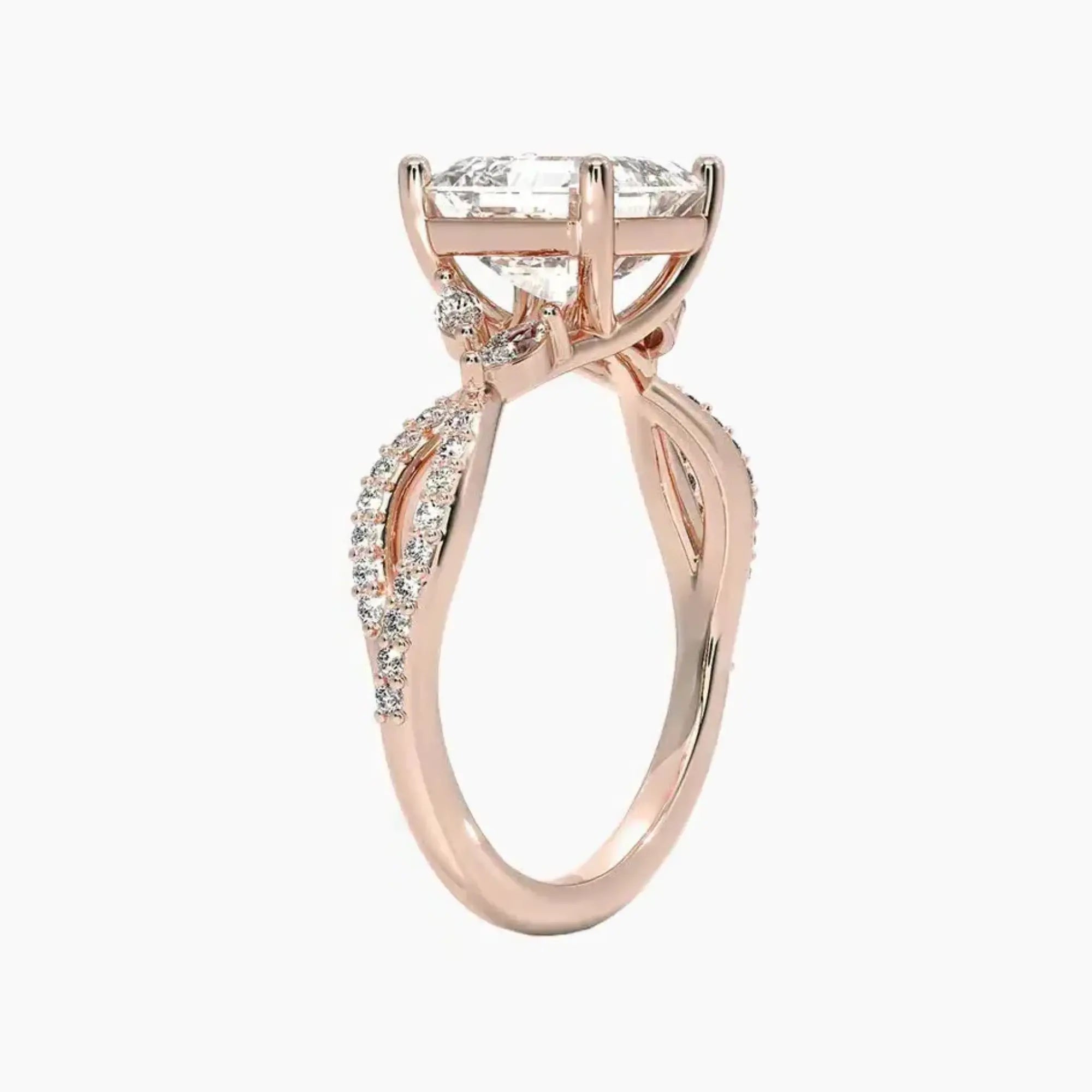 Amara Luxe Adorned Asscher Designer Diamond Ring Setting in 14K Rose Gold