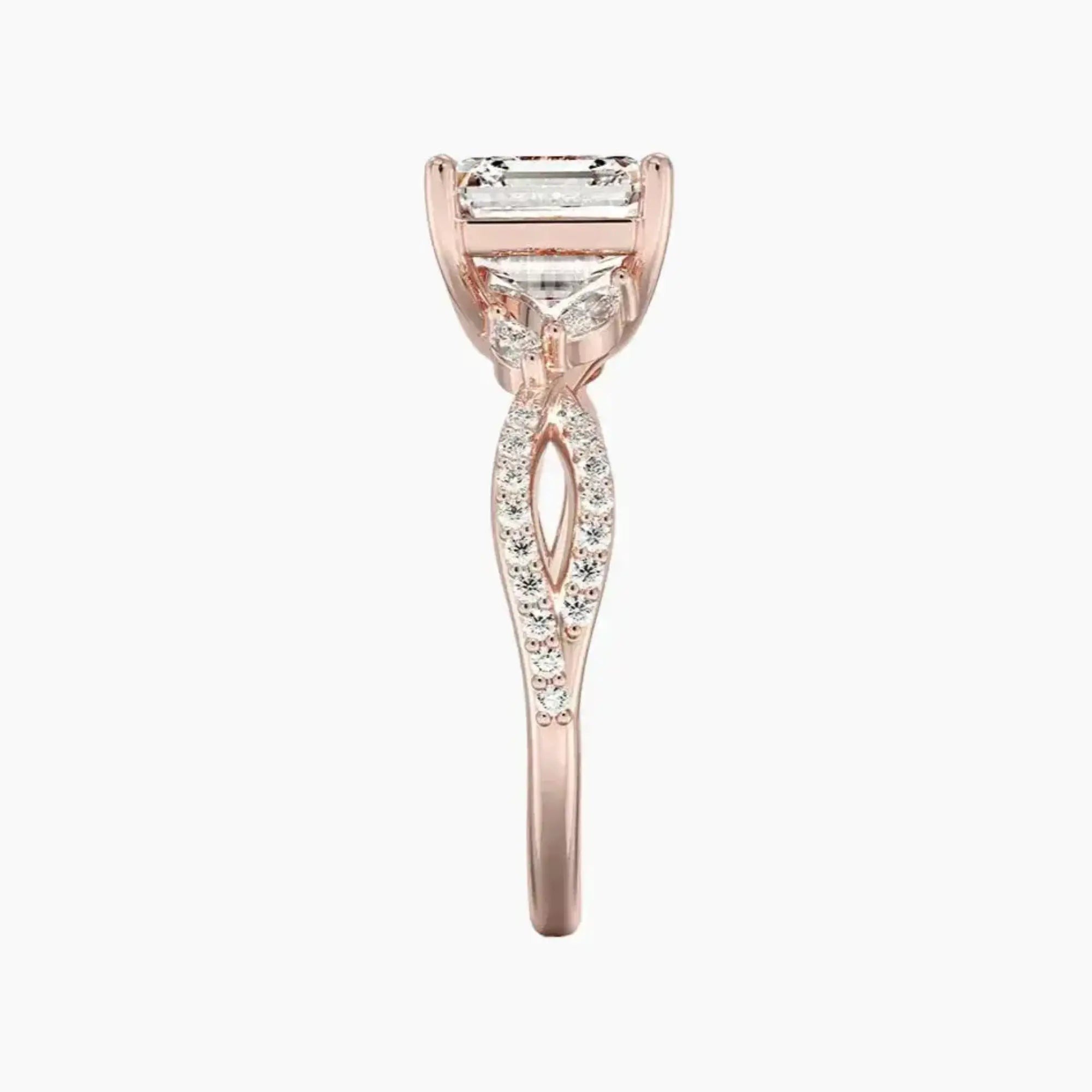Amara Luxe Adorned Asscher Designer 1 Carat Lab Grown Diamond Engagement Ring in 14K Rose Gold