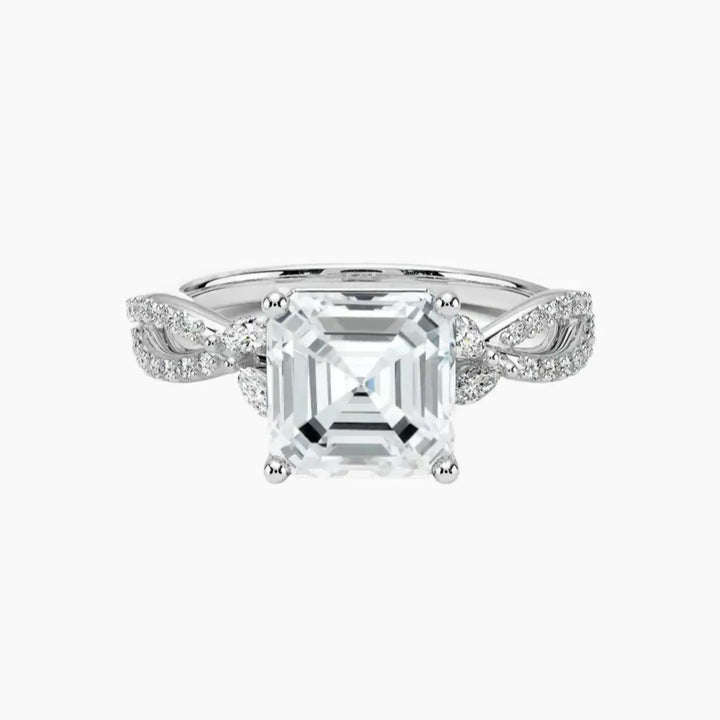 Amara Luxe Adorned Asscher Designer 2 Carat Lab Grown Diamond Engagement Ring in 14K White Gold