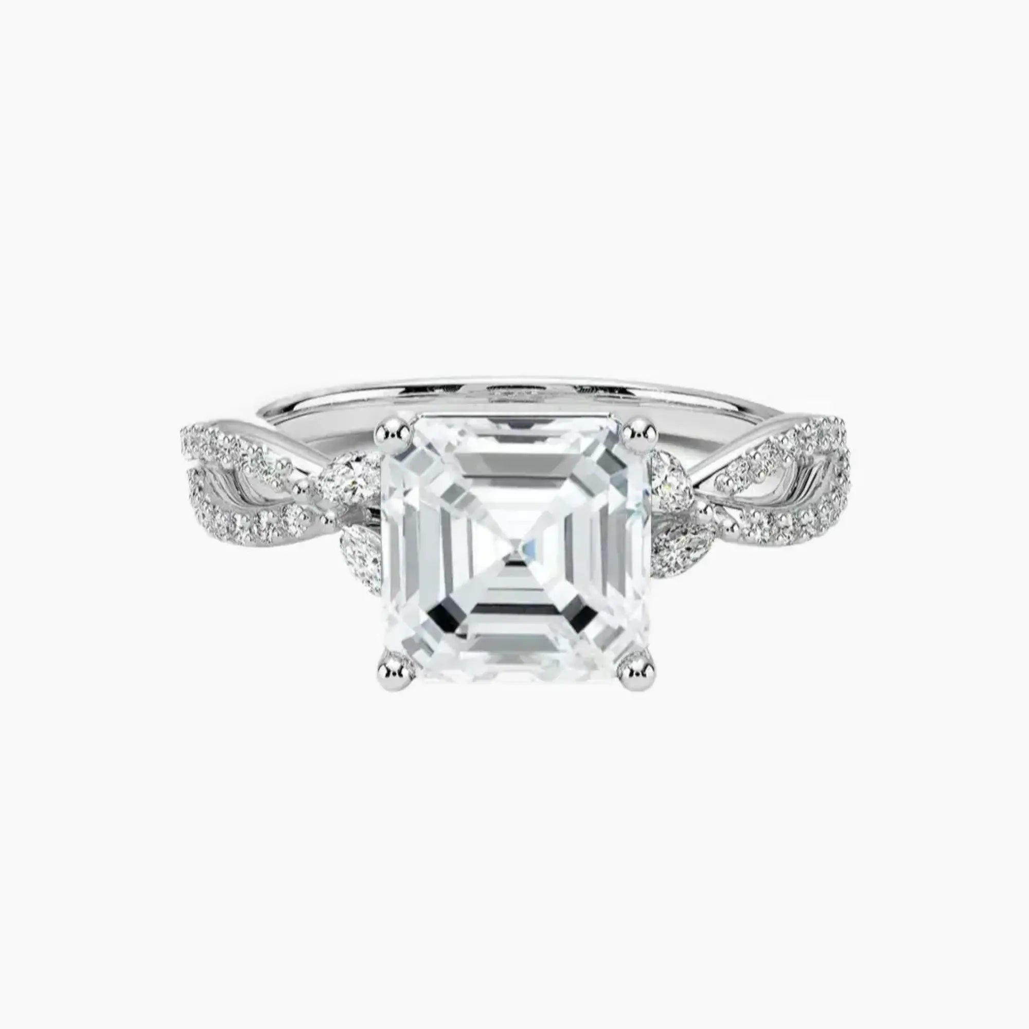 Amara Luxe Adorned Asscher Designer 3 Carat Lab Grown Diamond Engagement Ring in 18K Yellow Gold
