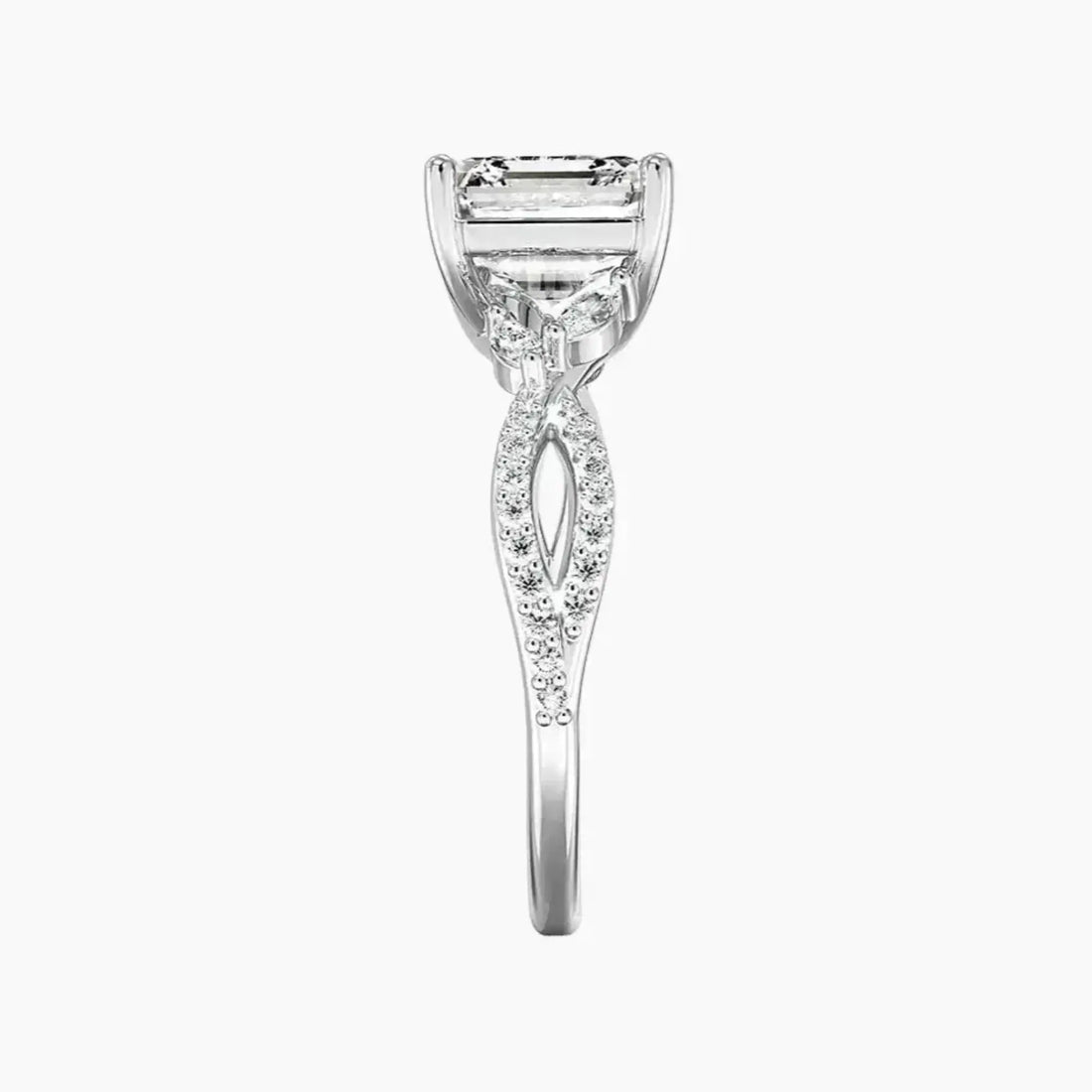 Amara Luxe Adorned Asscher Designer Diamond Ring Setting in 18K Rose Gold
