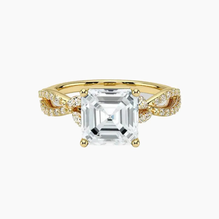 Amara Luxe Adorned Asscher Designer 2 Carat Lab Grown Diamond Engagement Ring in 18K Yellow Gold