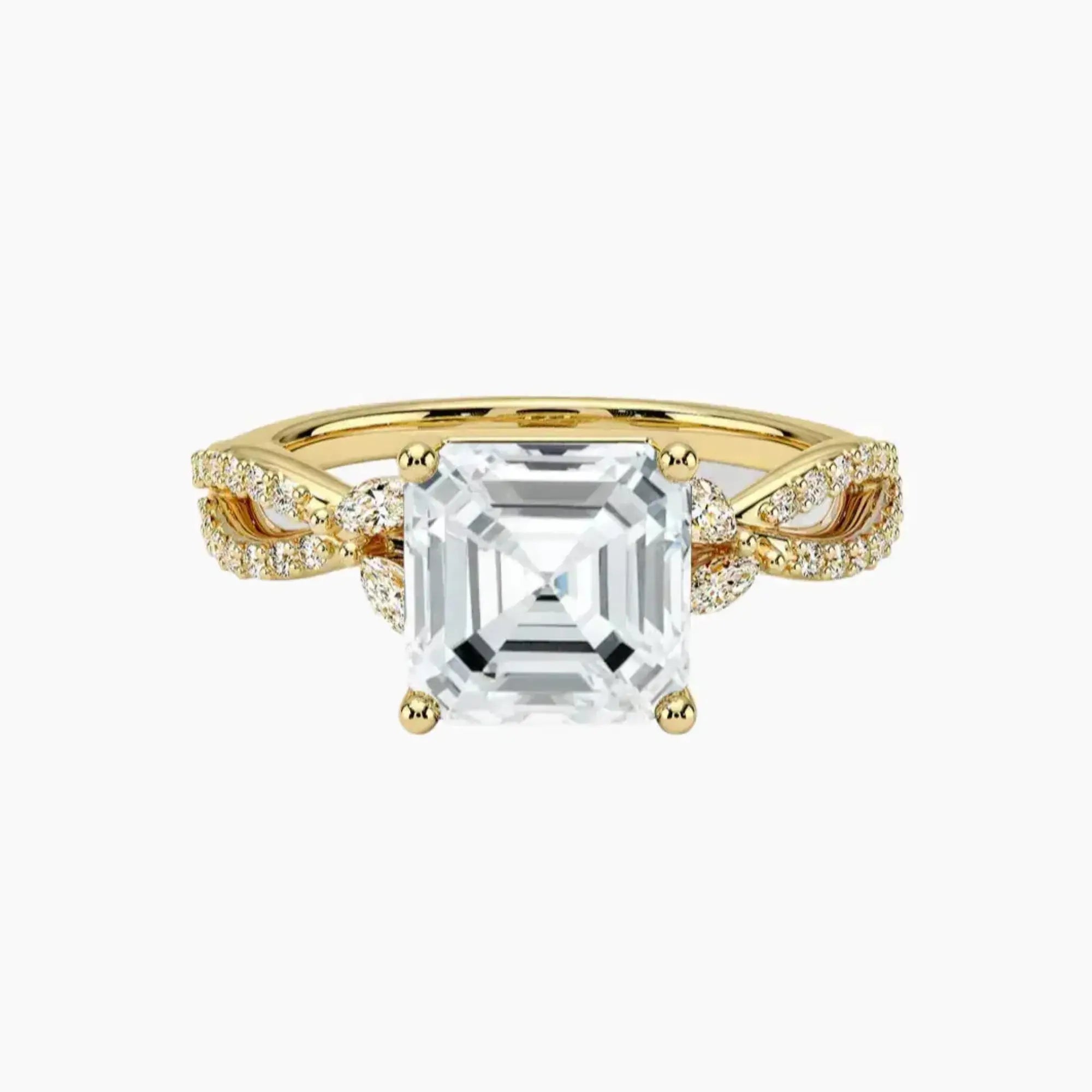 Amara Luxe Adorned Asscher Designer 2.5 Carat Lab Grown Diamond Engagement Ring in 18K Yellow Gold