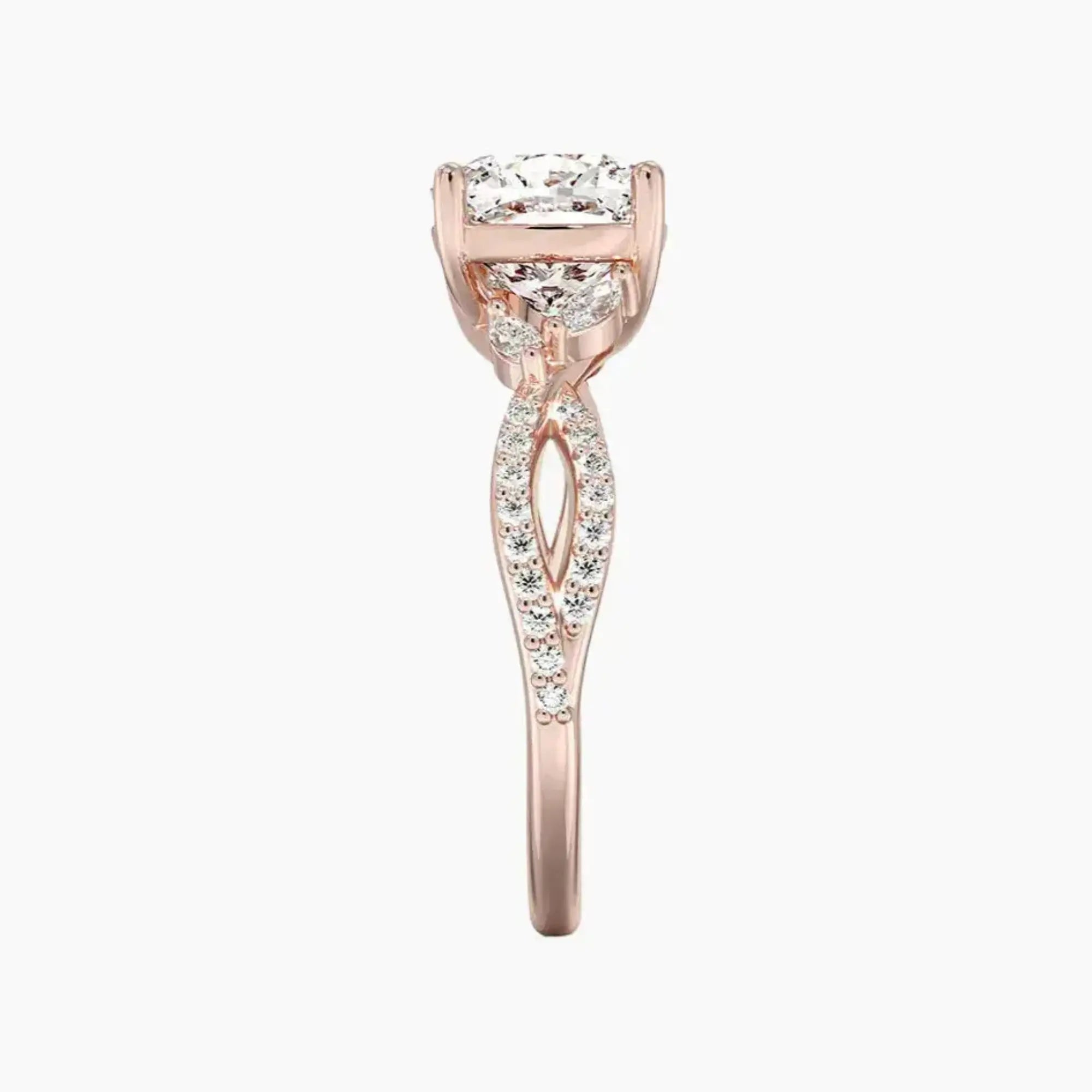 Amara Luxe Adorned Cushion Designer 3 Carat Lab Grown Diamond Engagement Ring in 14K Yellow Gold