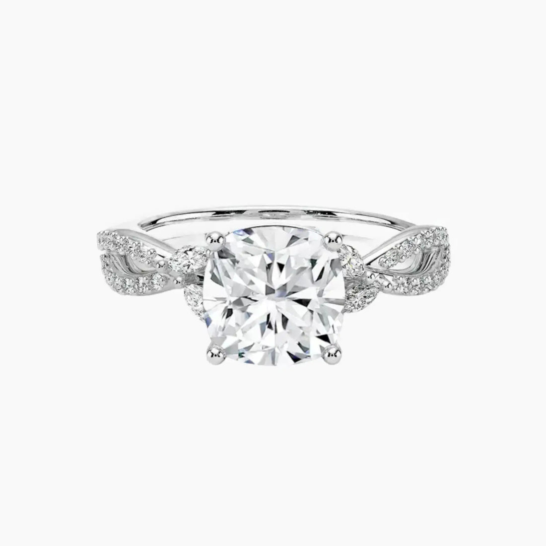 Amara Luxe Adorned Cushion Designer 1.5 Carat Lab Grown Diamond Engagement Ring in 18K White Gold