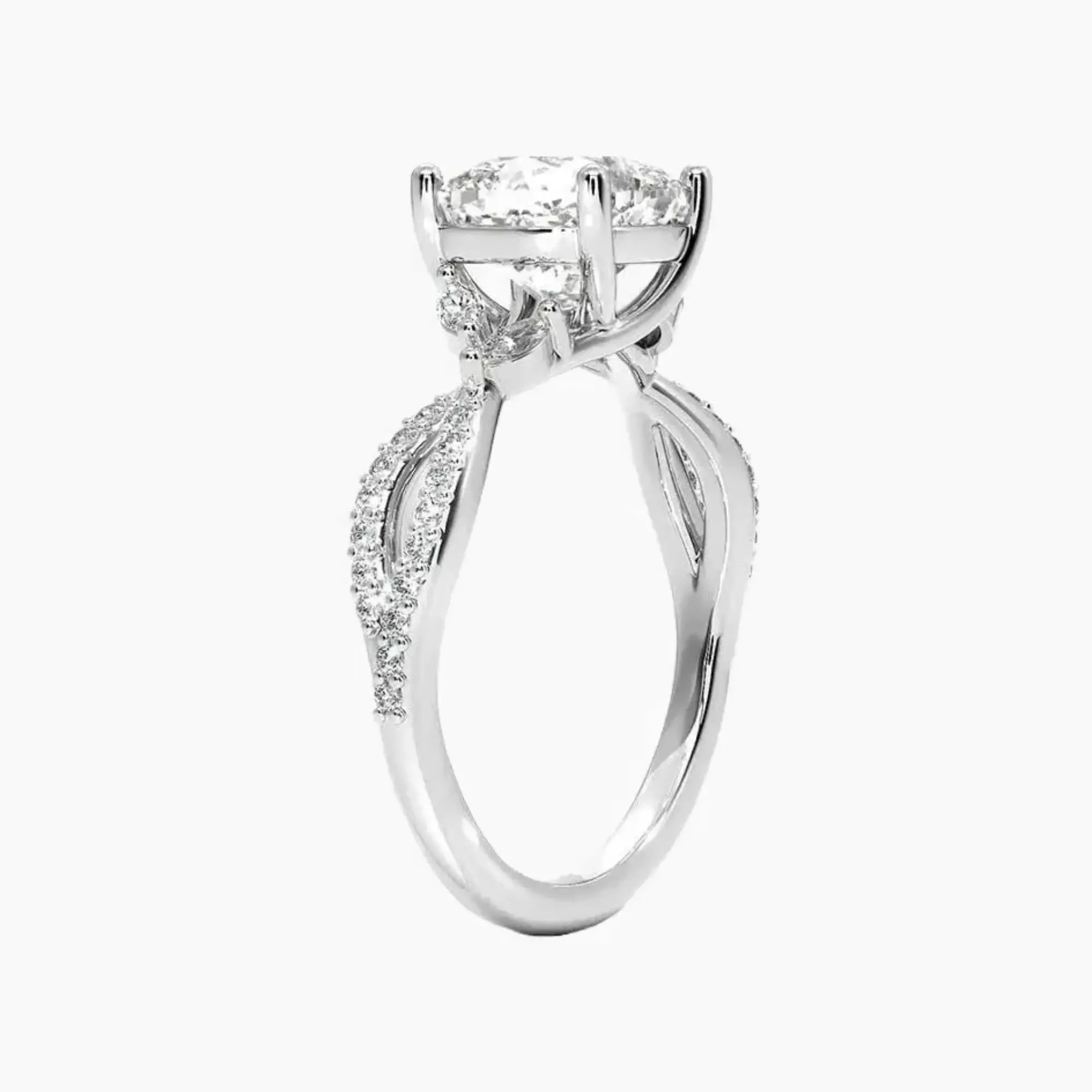 Amara Luxe Adorned Cushion Designer 1 Carat Lab Grown Diamond Engagement Ring in 18K White Gold