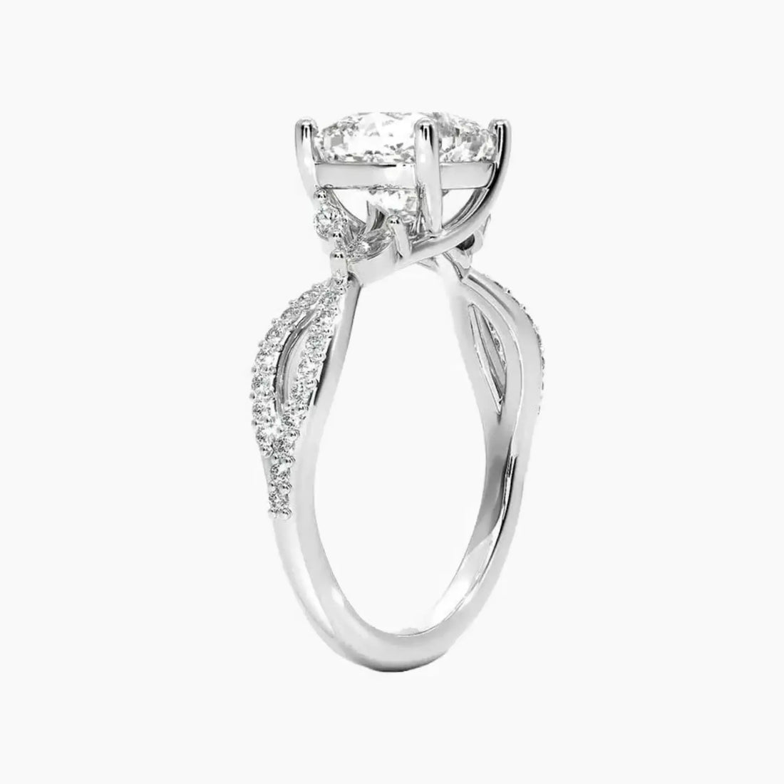 Amara Luxe Adorned Cushion Designer 2.5 Carat Lab Grown Diamond Engagement Ring in 14K White Gold