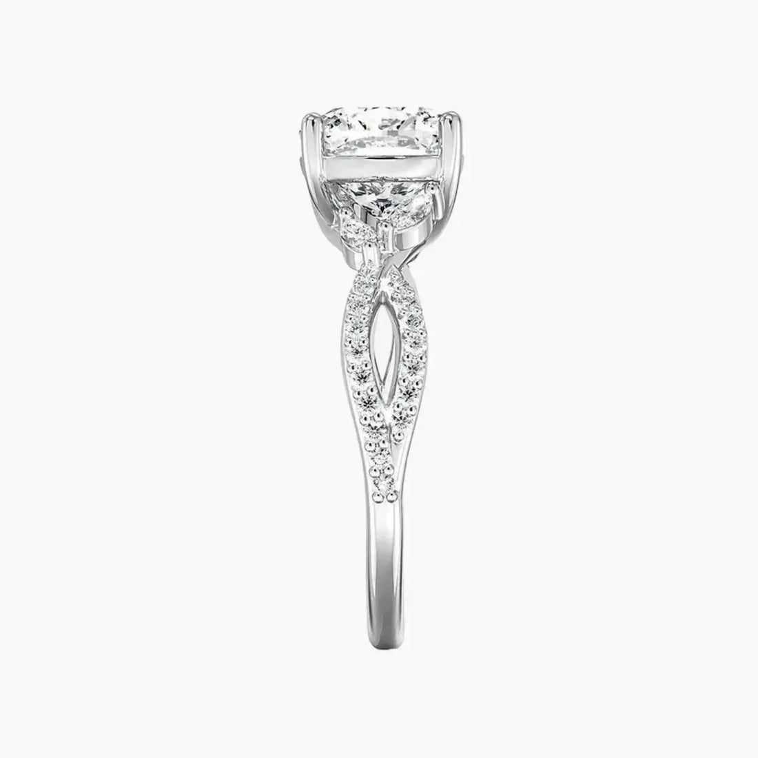 Amara Luxe Adorned Cushion Designer 1 Carat Lab Grown Diamond Engagement Ring in 14K White Gold
