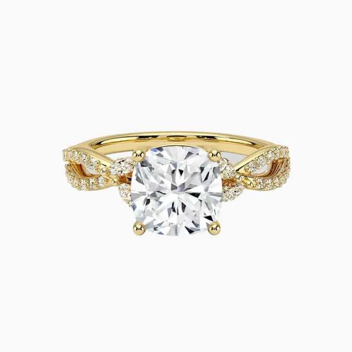 Amara Luxe Adorned Cushion Designer 2 Carat Lab Grown Diamond Engagement Ring in 14K Yellow Gold