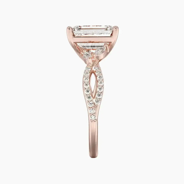 Amara Luxe Adorned Emerald Designer 1.5 Carat Lab Grown Diamond Engagement Ring in 18K White Gold
