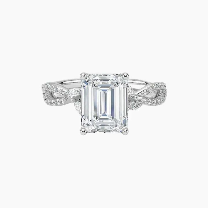 Amara Luxe Adorned Emerald Designer 3 Carat Lab Grown Diamond Engagement Ring in 18K White Gold