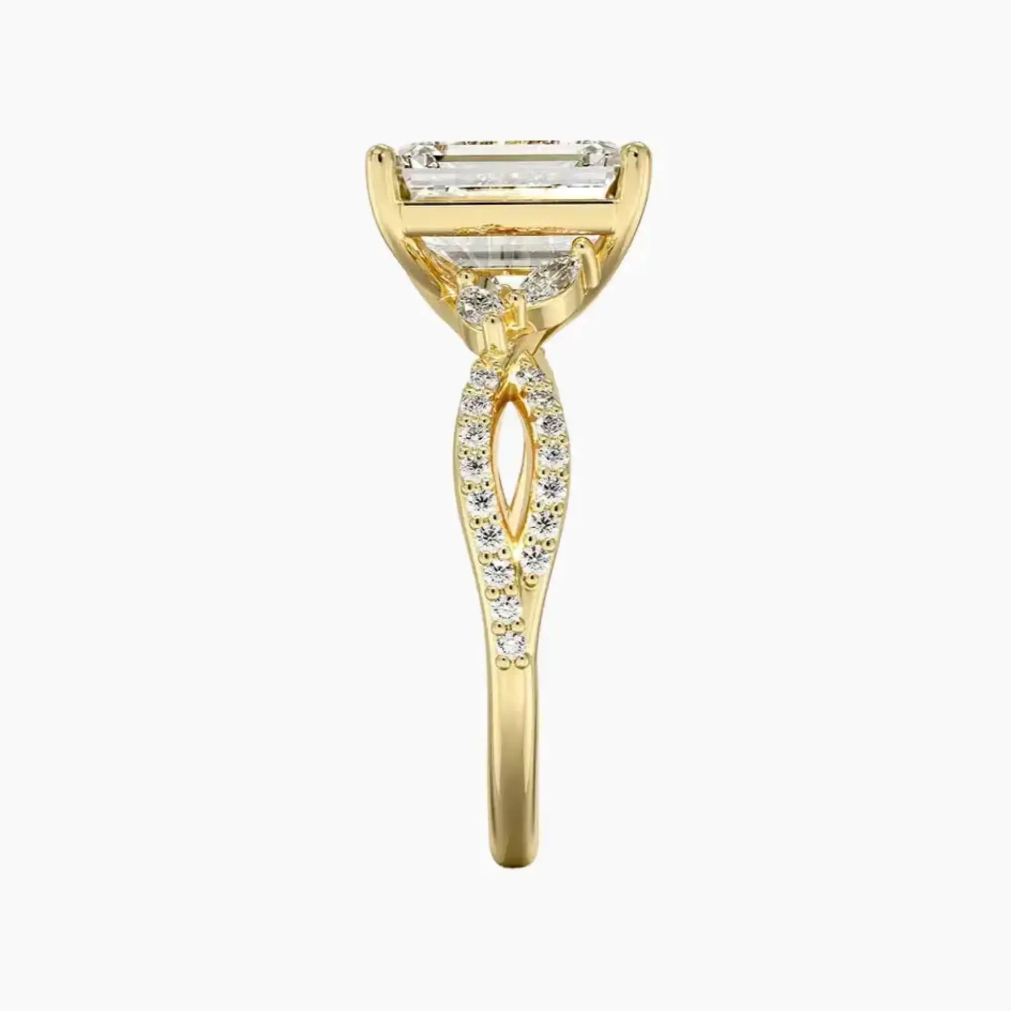 Amara Luxe Adorned Emerald Designer 1 Carat Lab Grown Diamond Engagement Ring in 18K Yellow Gold