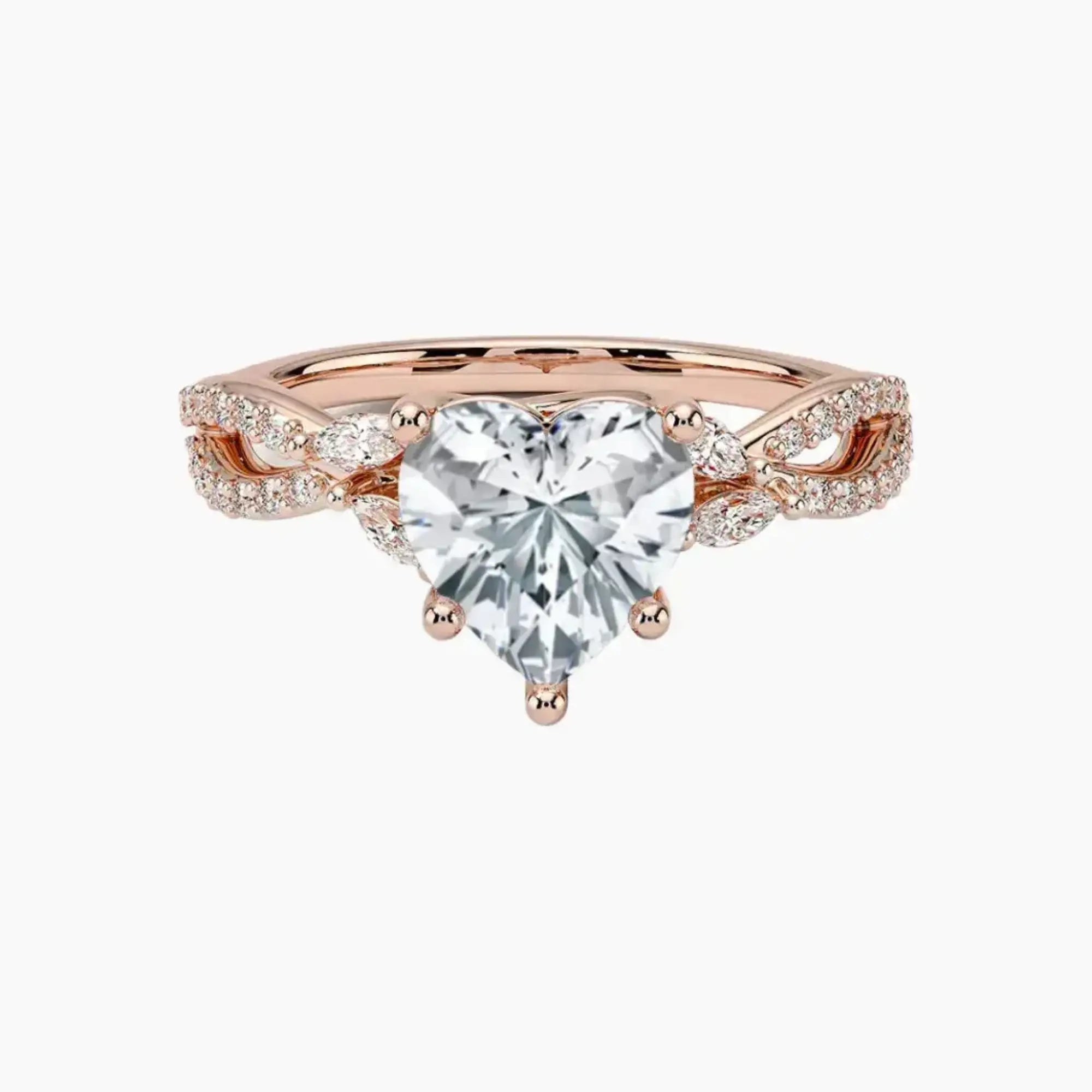 Amara Luxe Adorned Heart Designer 2 Carat Lab Grown Diamond Engagement Ring in 18K Yellow Gold