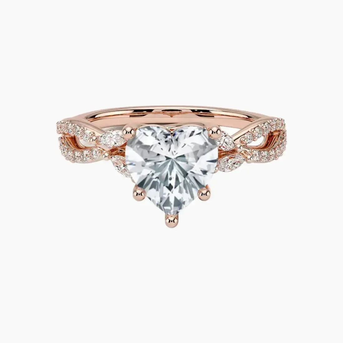 Amara Luxe Adorned Heart Designer 1 Carat Lab Grown Diamond Engagement Ring in 14K Rose Gold