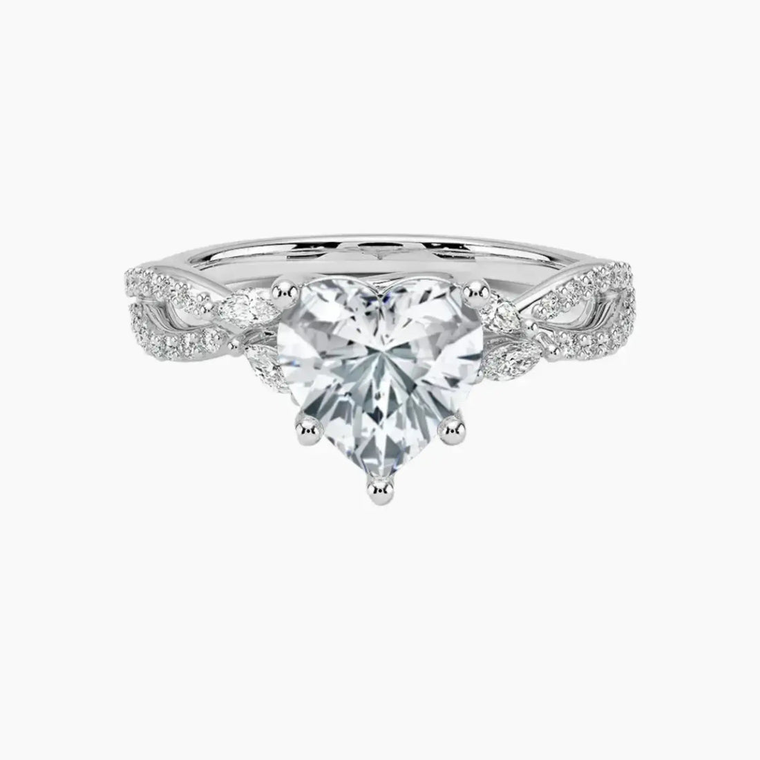 Amara Luxe Adorned Heart Designer Diamond Ring Setting in 14K White Gold