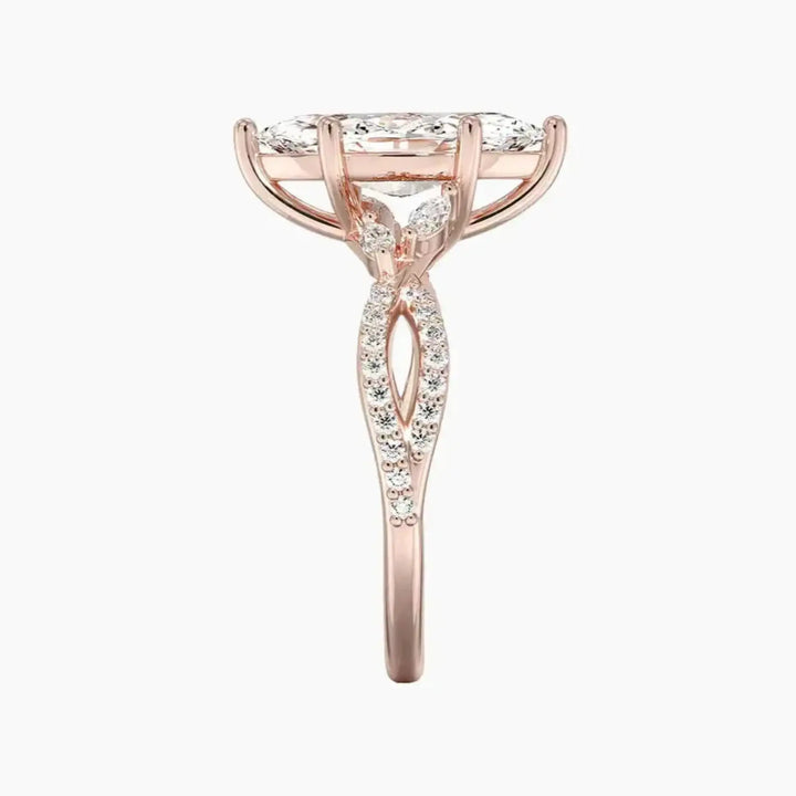 Amara Luxe Adorned Marquise Designer 1 Carat Lab Grown Diamond Engagement Ring in 14K Yellow Gold