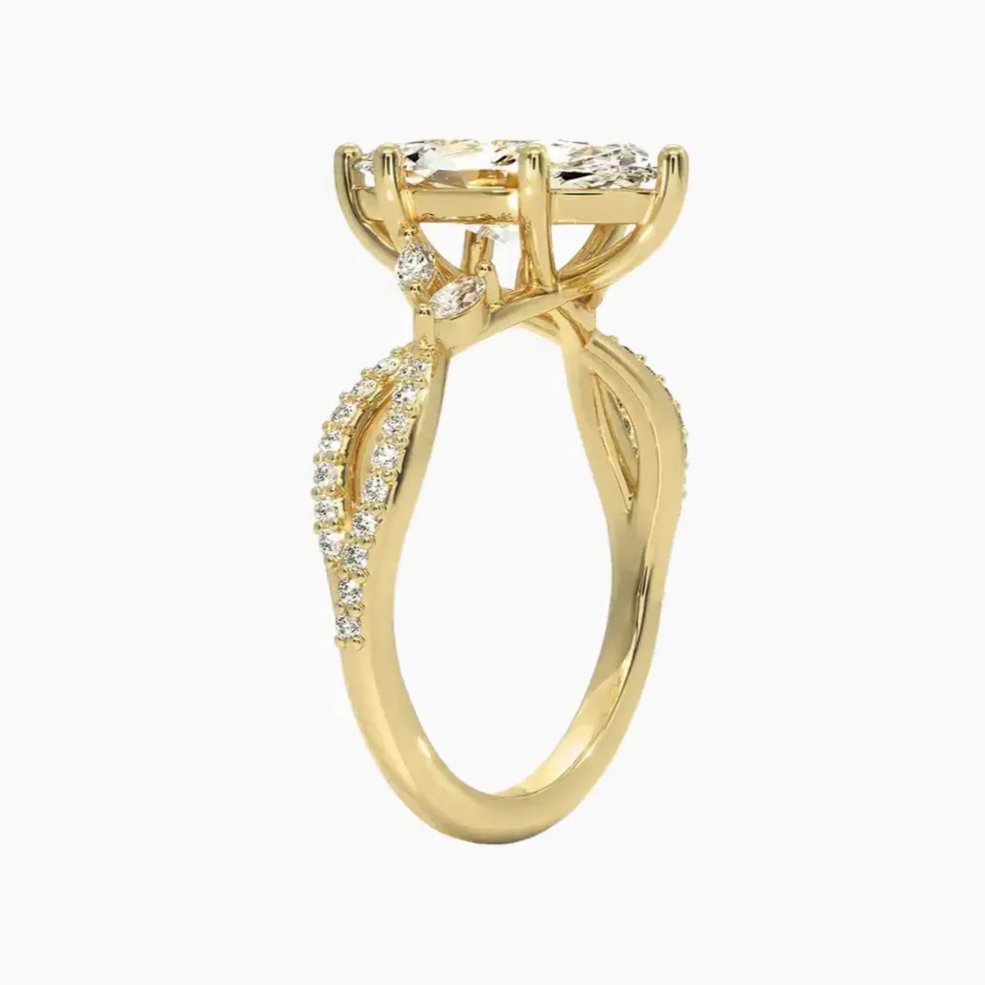 Amara Luxe Adorned Marquise Designer 2.5 Carat Lab Grown Diamond Engagement Ring in 18K Yellow Gold