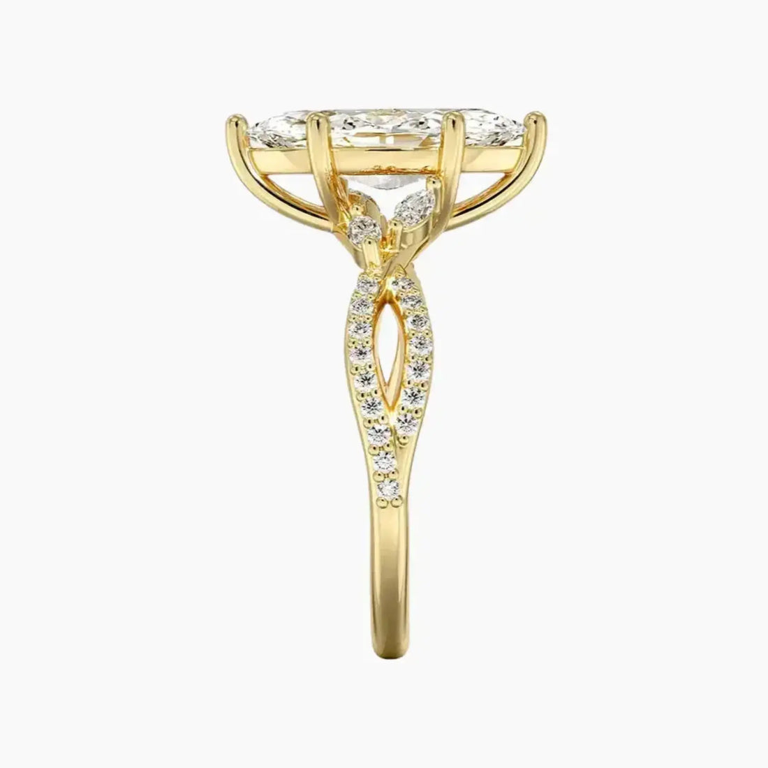 Amara Luxe Adorned Marquise Designer 2 Carat Lab Grown Diamond Engagement Ring in 18K Yellow Gold