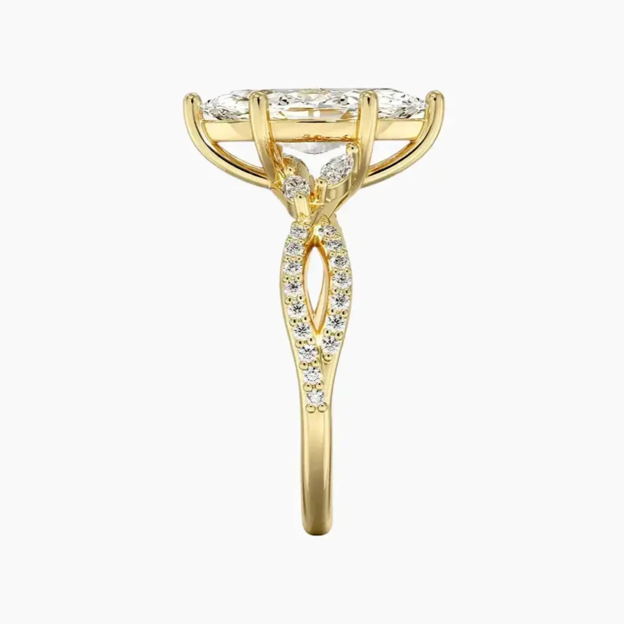 Amara Luxe Adorned Marquise Designer 2.5 Carat Lab Grown Diamond Engagement Ring in 18K Yellow Gold