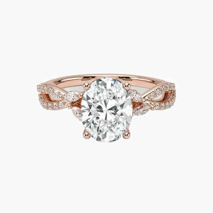 Amara Luxe Adorned Oval Designer 1 Carat Lab Grown Diamond Engagement Ring in 18K Rose Gold