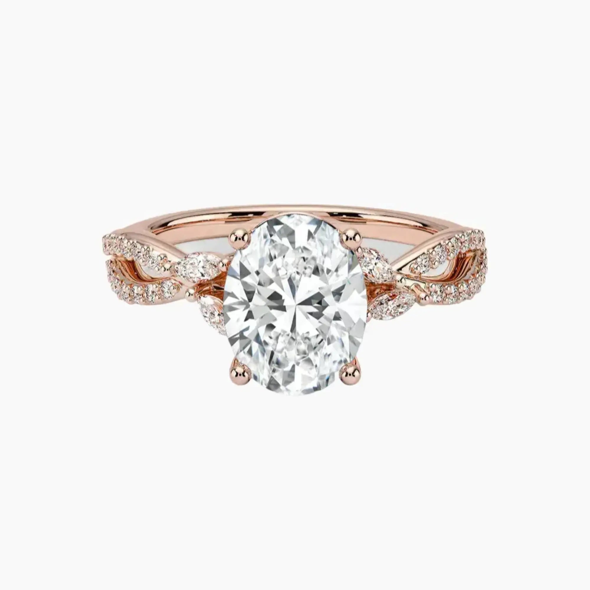 Amara Luxe Adorned Oval Designer 2.5 Carat Lab Grown Diamond Engagement Ring in 14K Rose Gold