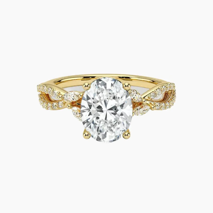 Amara Luxe Adorned Oval Designer 2 Carat Lab Grown Diamond Engagement Ring in 18K Yellow Gold