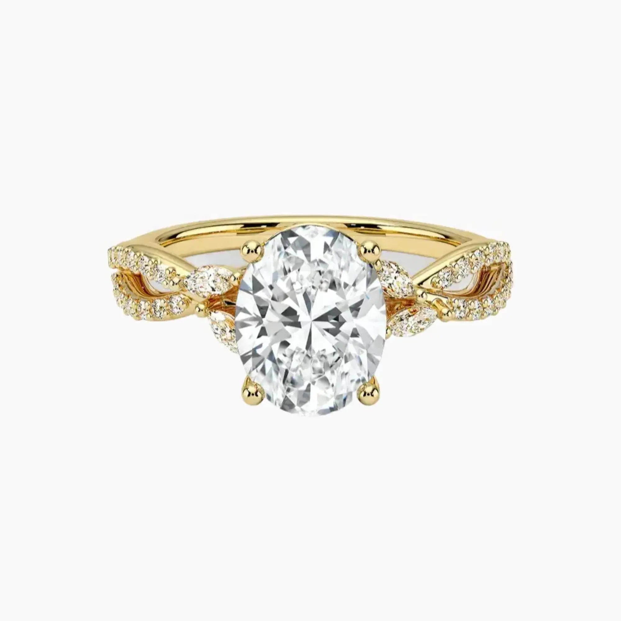 Amara Luxe Adorned Oval Designer 3 Carat Lab Grown Diamond Engagement Ring in 14K Yellow Gold