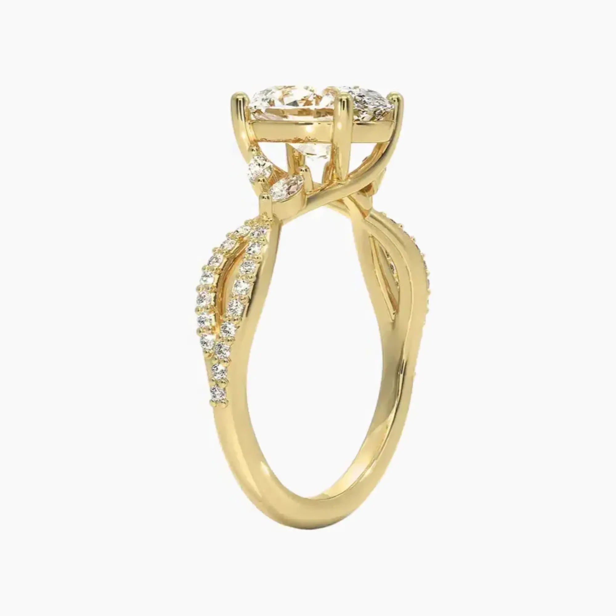 Amara Luxe Adorned Oval Designer Diamond Ring Setting in 18K Yellow Gold