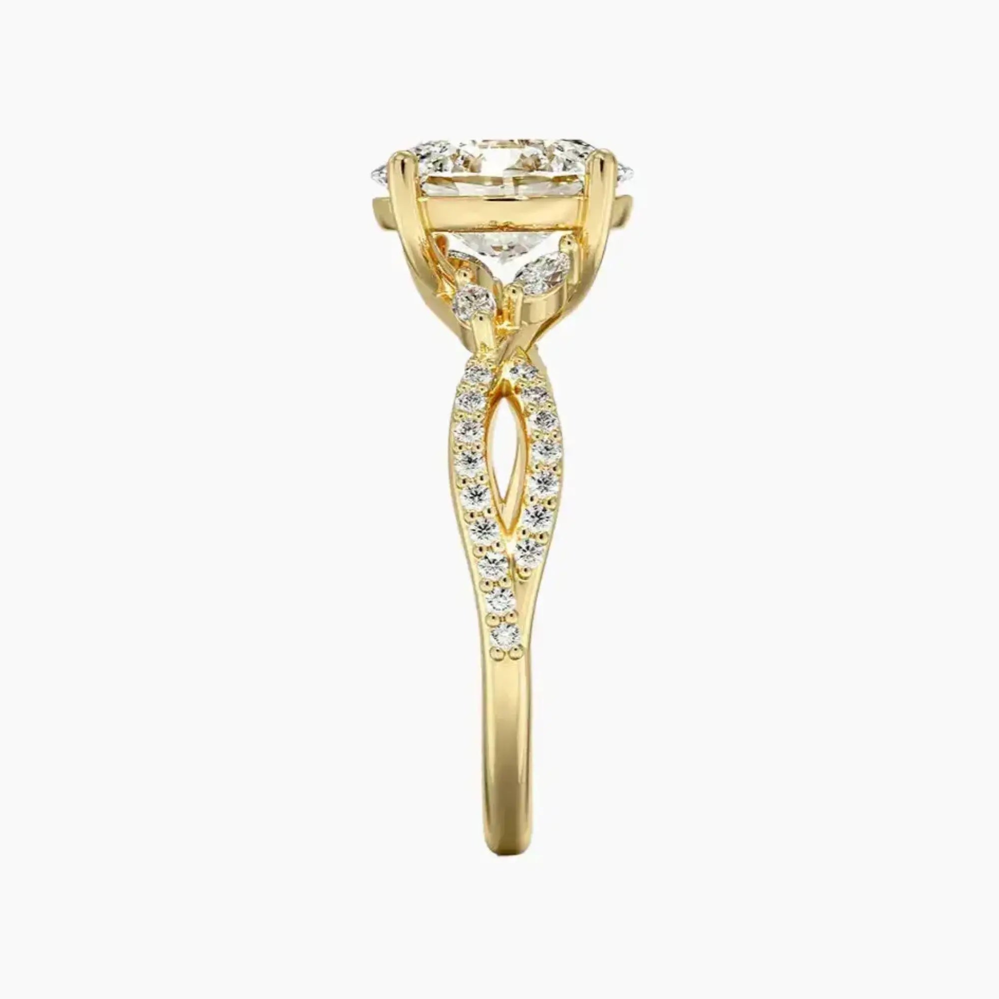 Amara Luxe Adorned Oval Designer 3 Carat Lab Grown Diamond Engagement Ring in 18K Yellow Gold