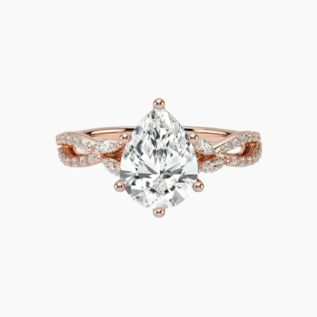 Amara Luxe Adorned Pear Designer 3 Carat Lab Grown Diamond Engagement Ring in 18K Rose Gold