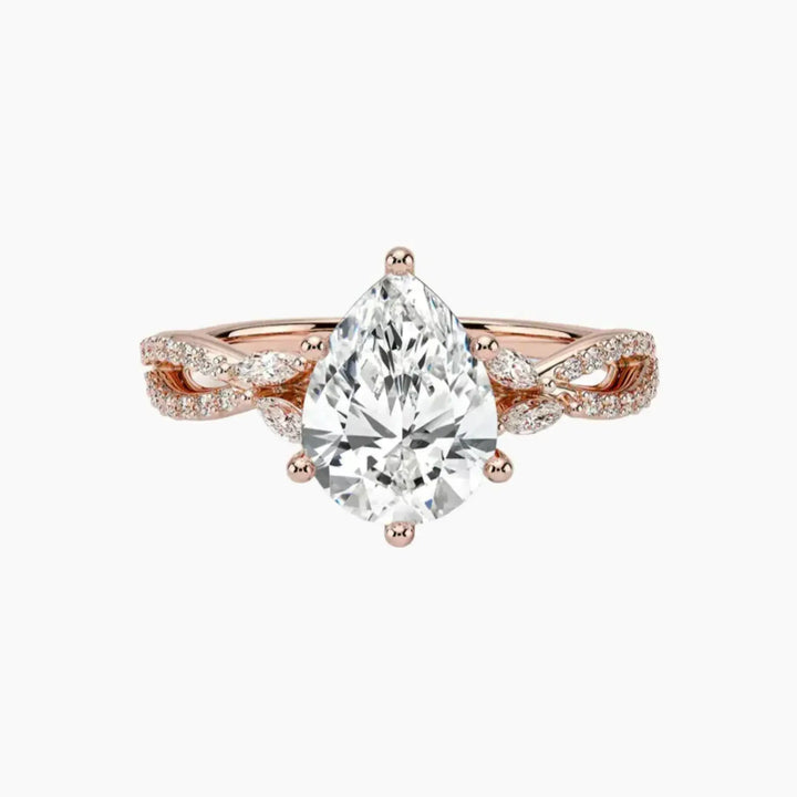 Amara Luxe Adorned Pear Designer 3 Carat Lab Grown Diamond Engagement Ring in 18K Rose Gold