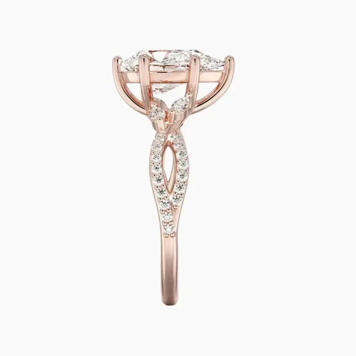 Amara Luxe Adorned Pear Designer 3 Carat Lab Grown Diamond Engagement Ring in 14K White Gold