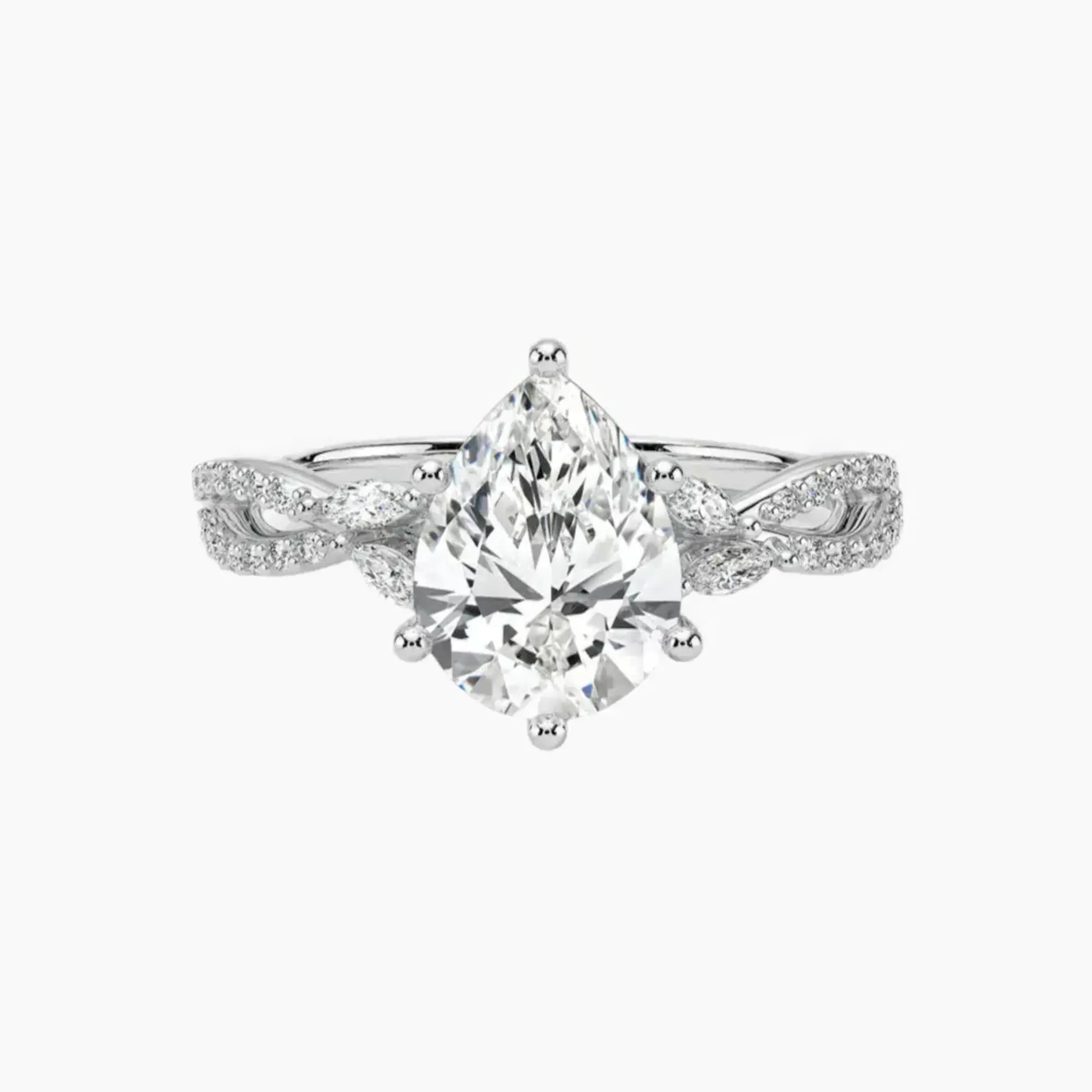 Amara Luxe Adorned Pear Designer 1 Carat Lab Grown Diamond Engagement Ring in 18K White Gold