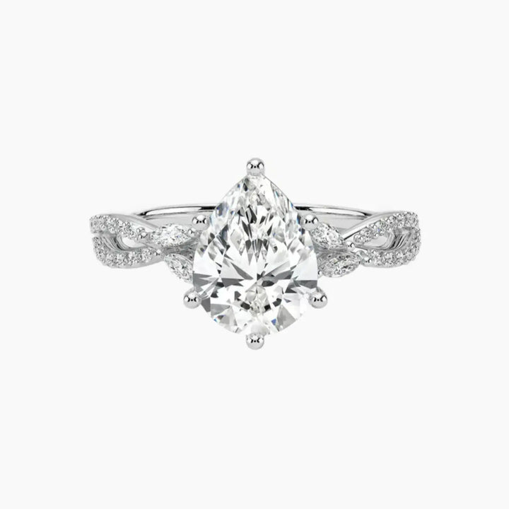 Amara Luxe Adorned Pear Designer 1.5 Carat Lab Grown Diamond Engagement Ring in 18K White Gold