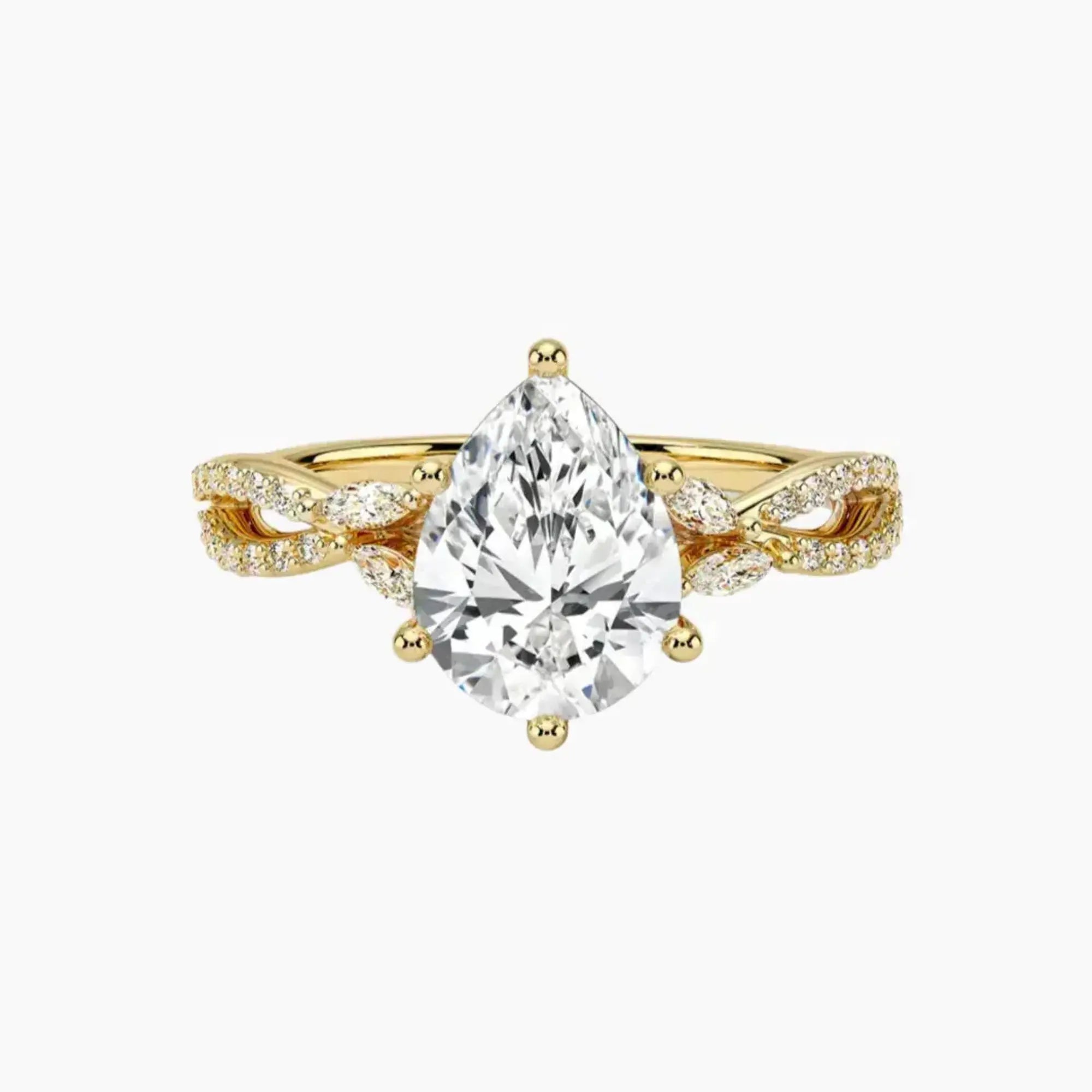 Amara Luxe Adorned Pear Designer 2.5 Carat Lab Grown Diamond Engagement Ring in 14K Yellow Gold