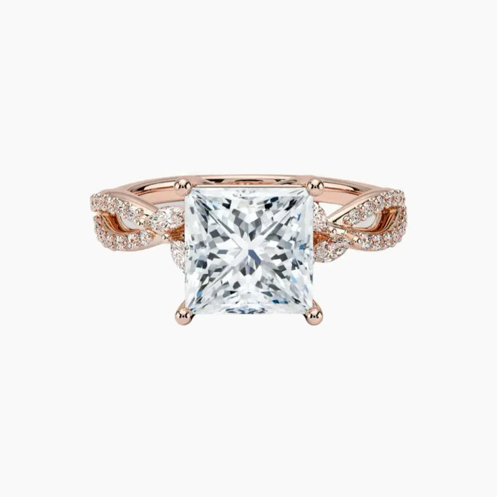 Amara Luxe Adorned Princess Designer 3 Carat Lab Grown Diamond Engagement Ring in 18K Rose Gold
