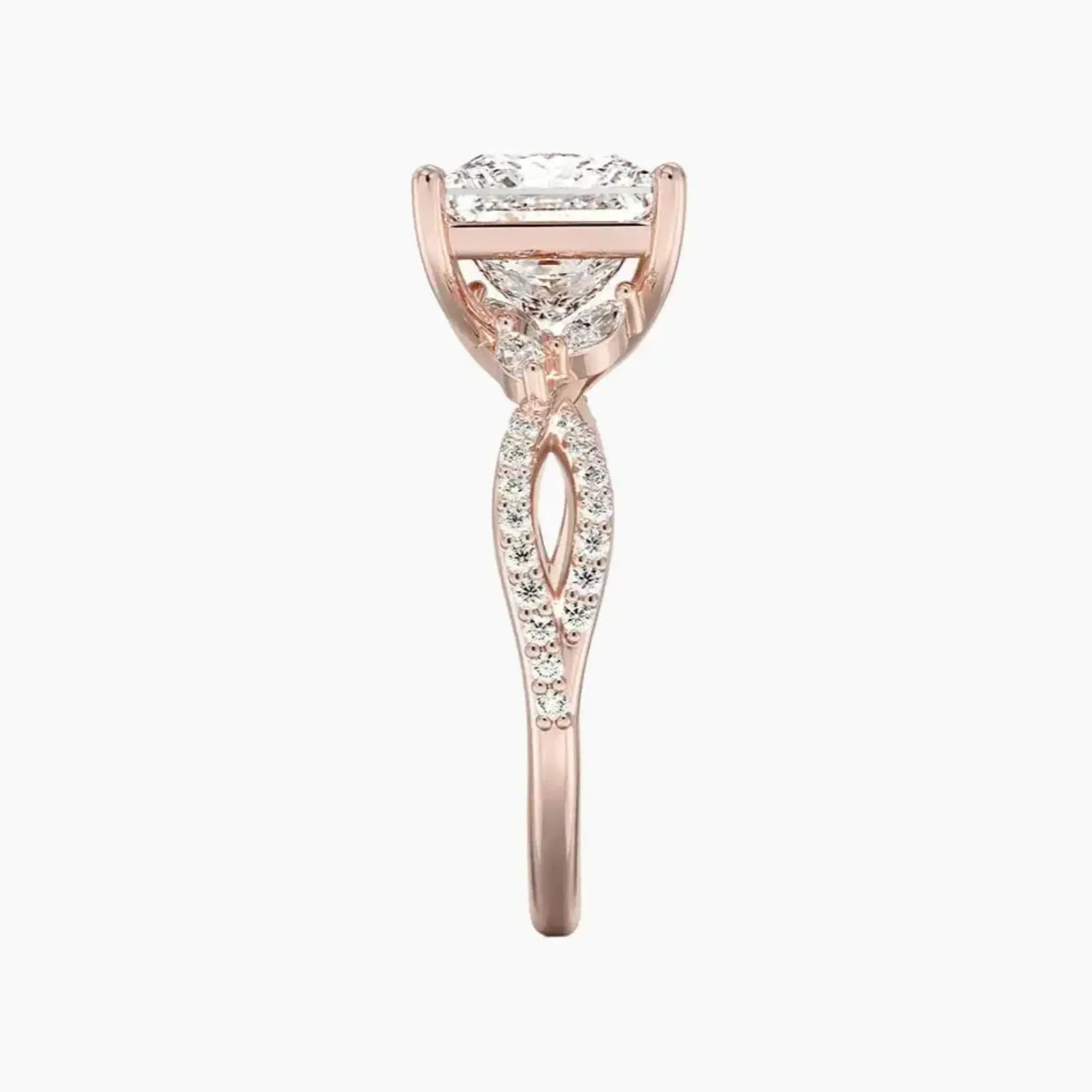 Amara Luxe Adorned Princess Designer Diamond Ring Setting in 14K Yellow Gold