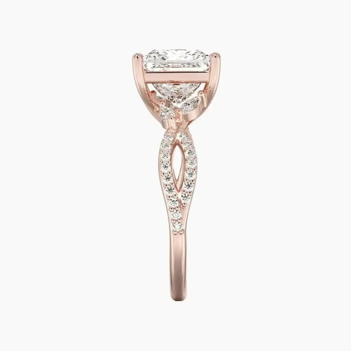 Amara Luxe Adorned Princess Designer 2.5 Carat Lab Grown Diamond Engagement Ring in 18K Yellow Gold