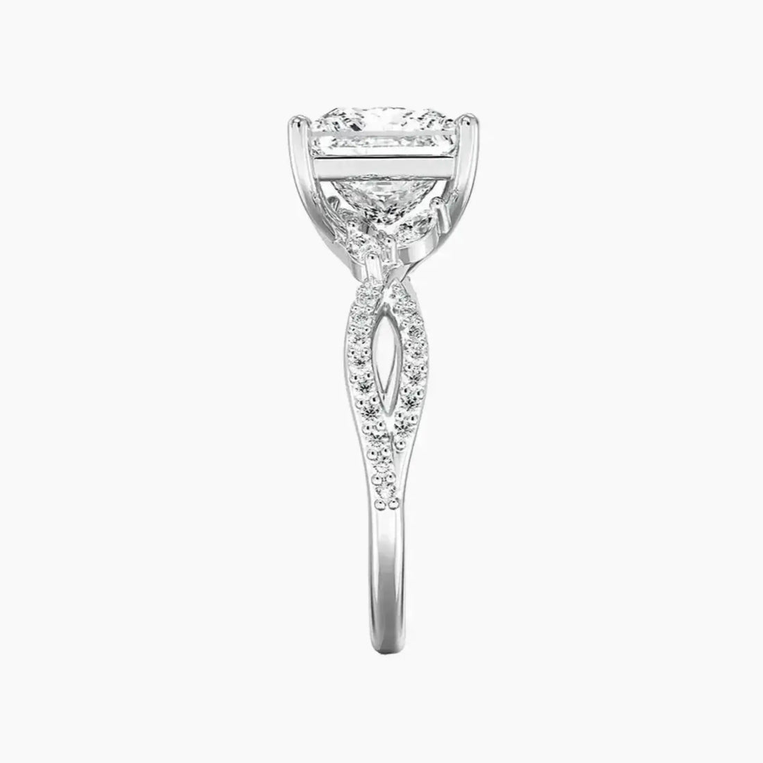 Amara Luxe Adorned Princess Designer Diamond Ring Setting in 18K Yellow Gold