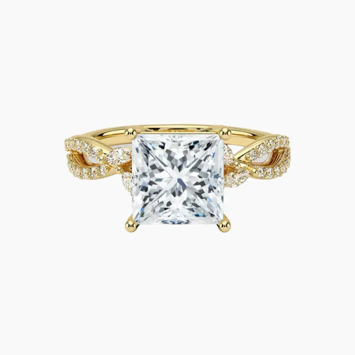 Amara Luxe Adorned Princess Designer 1.5 Carat Lab Grown Diamond Engagement Ring in 18K Yellow Gold