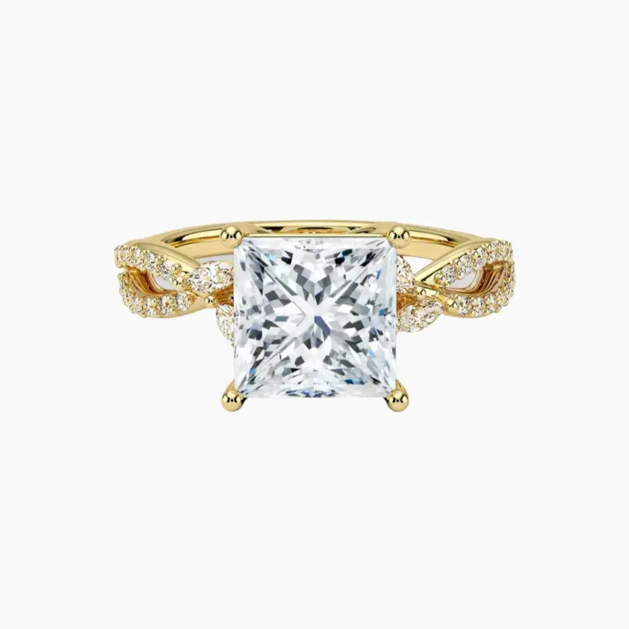 Amara Luxe Adorned Princess Designer 1 Carat Lab Grown Diamond Engagement Ring in 14K Yellow Gold
