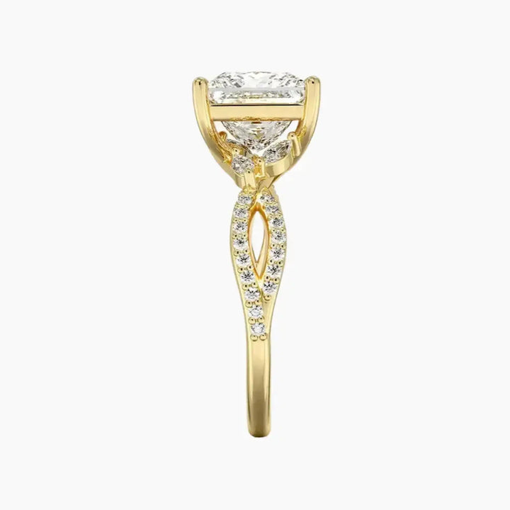 Amara Luxe Adorned Princess Designer 2.5 Carat Lab Grown Diamond Engagement Ring in 18K Rose Gold