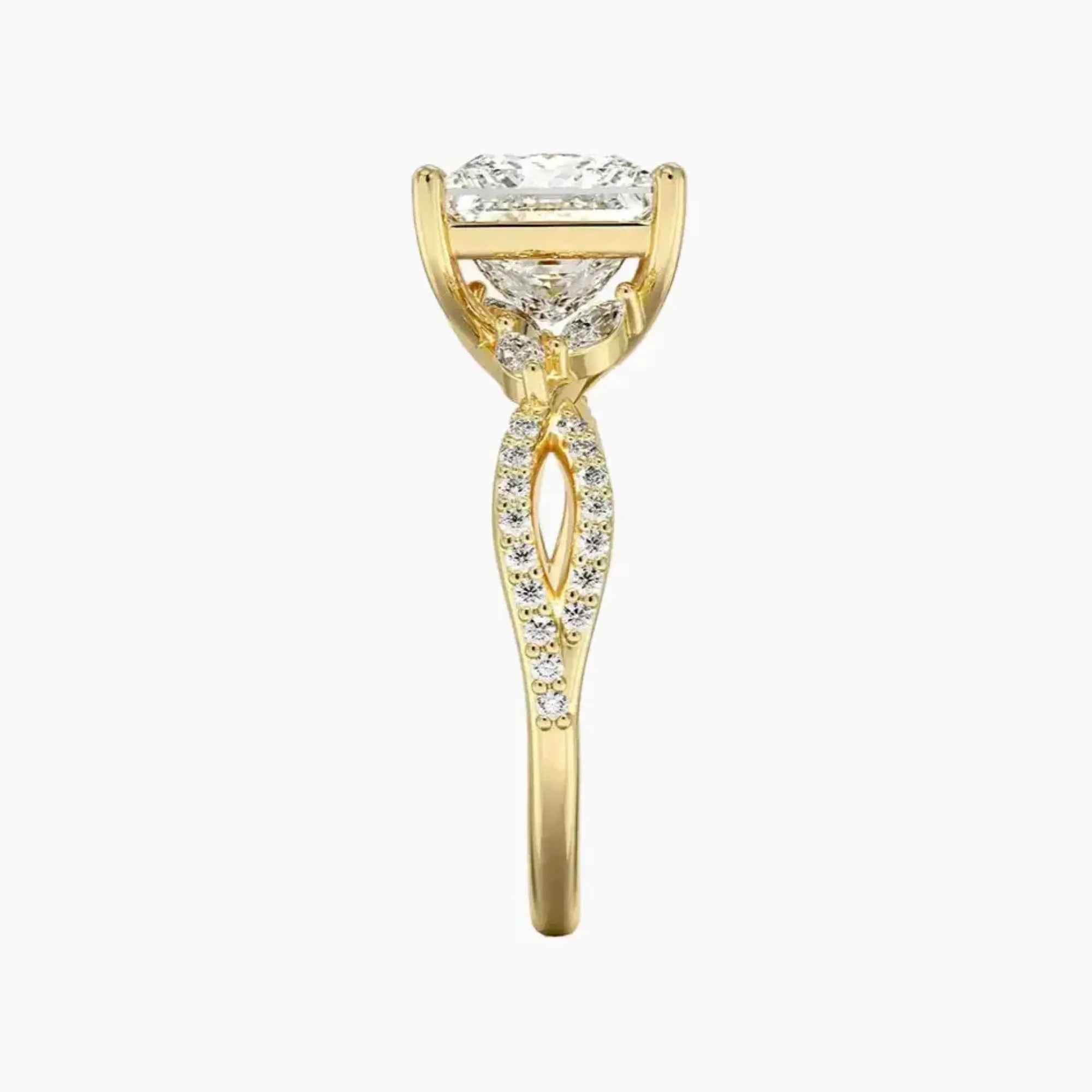 Amara Luxe Adorned Princess Designer 2.5 Carat Lab Grown Diamond Engagement Ring in 18K Yellow Gold