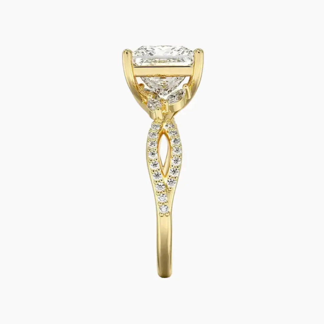 Amara Luxe Adorned Princess Designer Diamond Ring Setting in 14K Yellow Gold