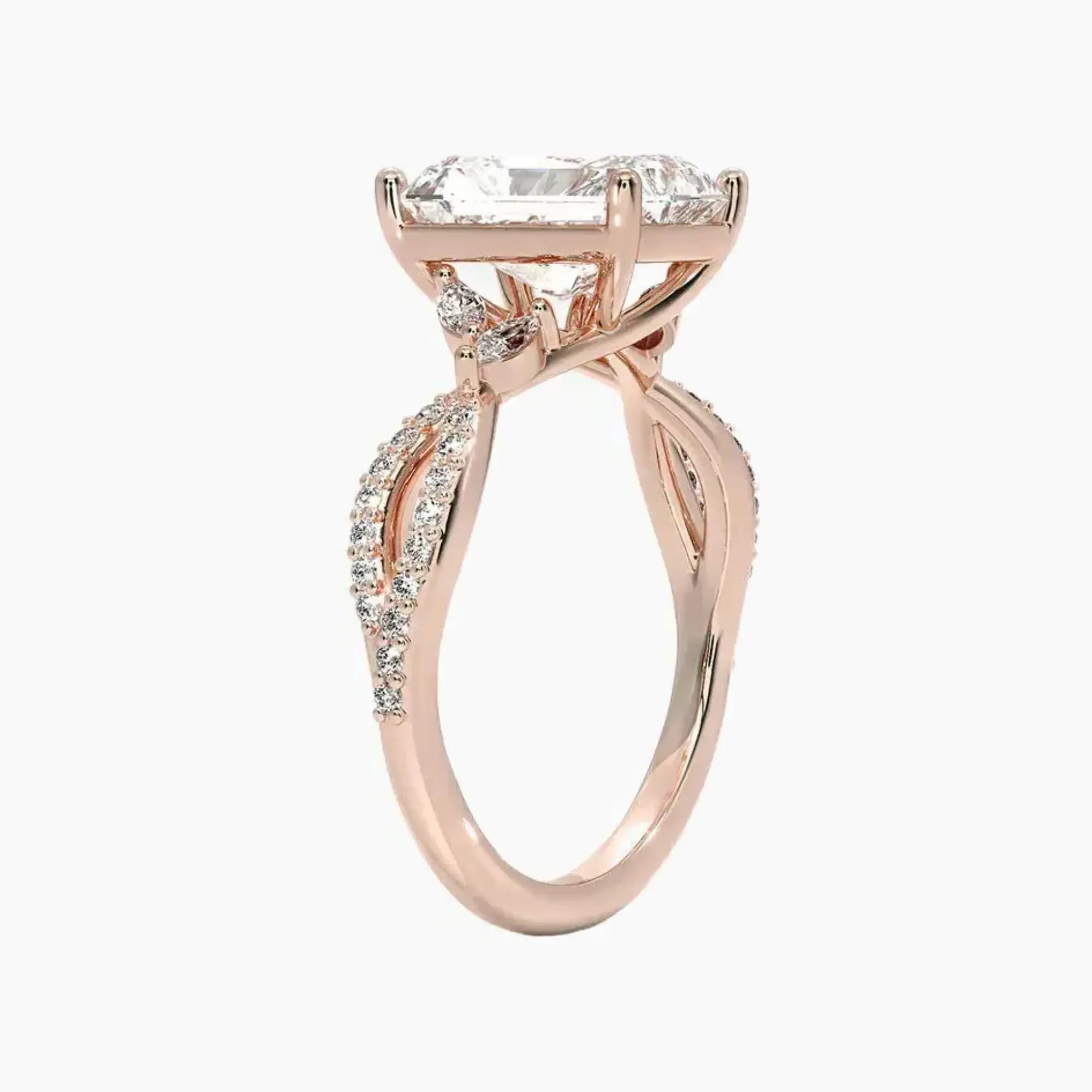 Amara Luxe Adorned Radiant Designer 1.5 Carat Lab Grown Diamond Engagement Ring in 18K White Gold