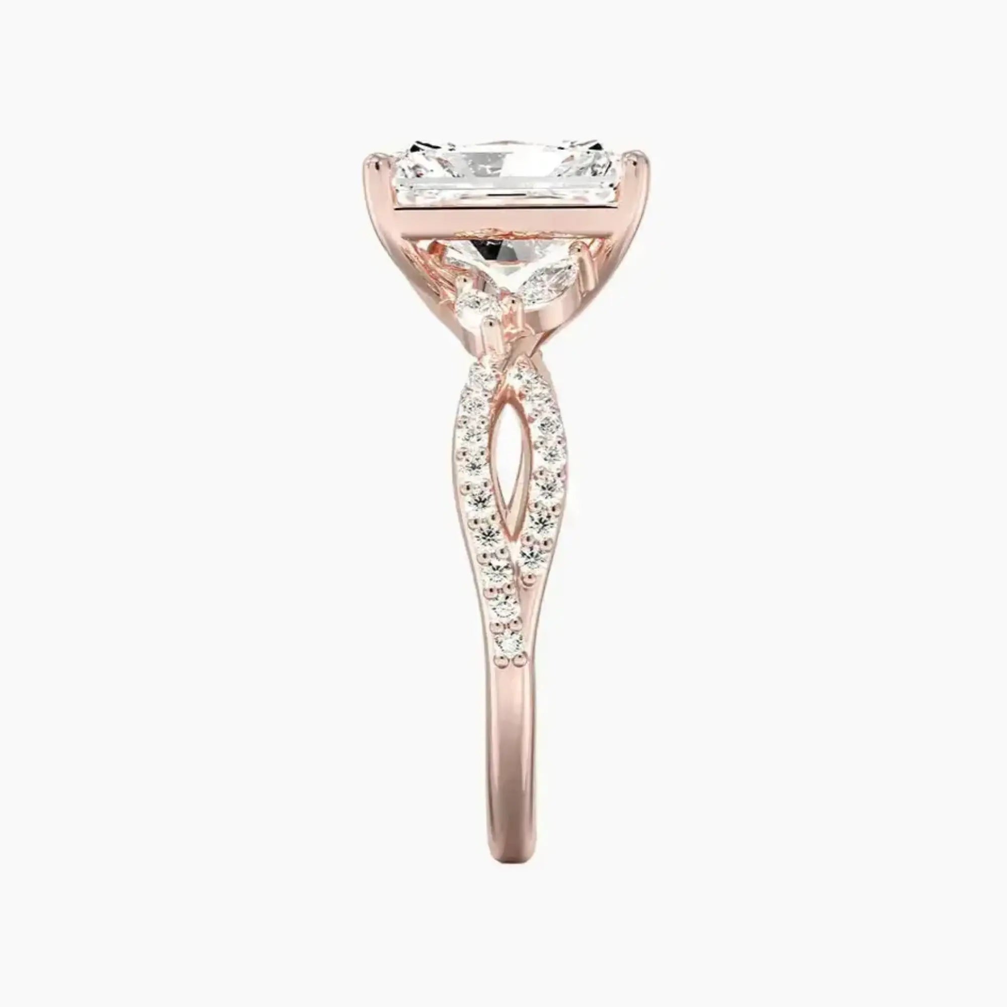 Amara Luxe Adorned Radiant Designer Diamond Ring Setting in 18K Rose Gold